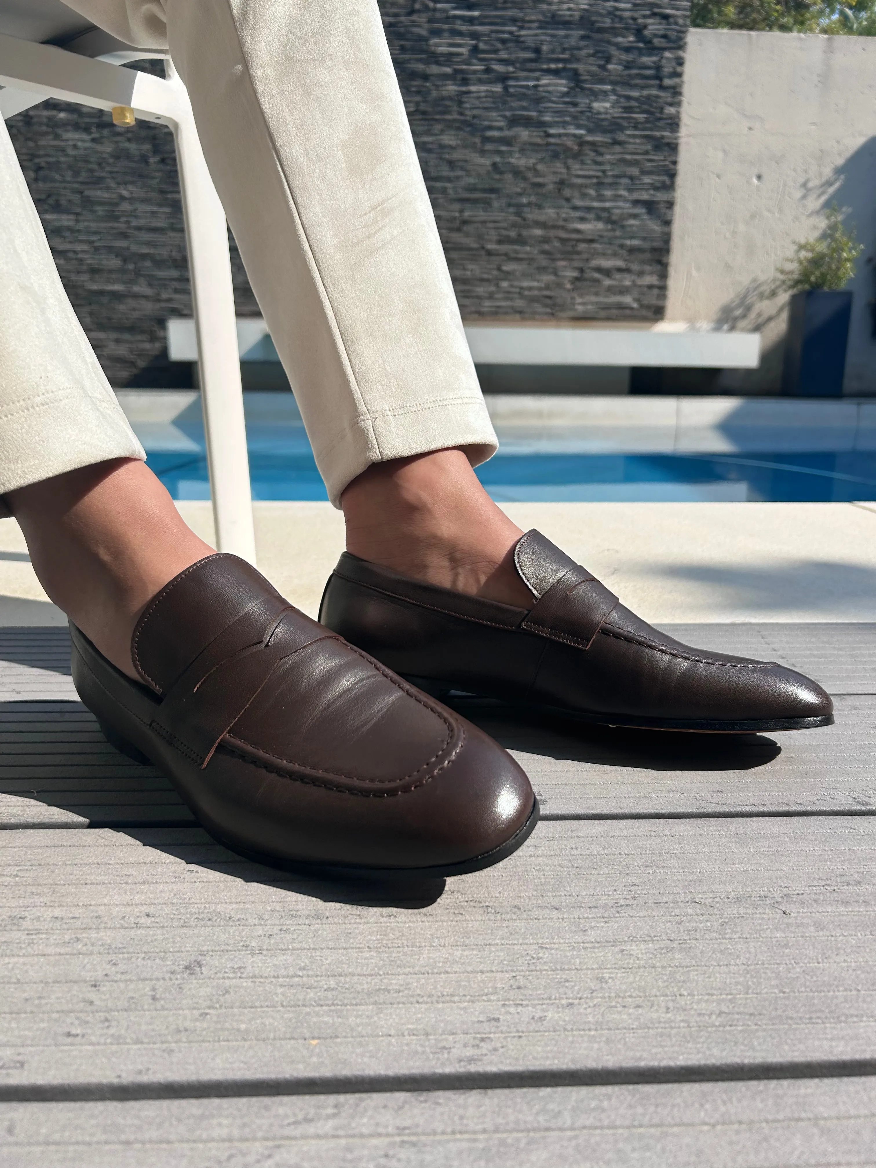 HANDMADE BROWN DEER LEATHER SLIP-ON