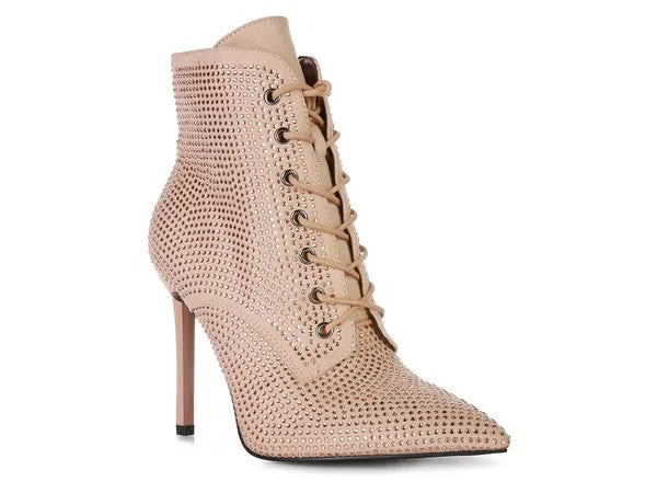 HEAD ON Faux Suede Diamante Ankle Boots