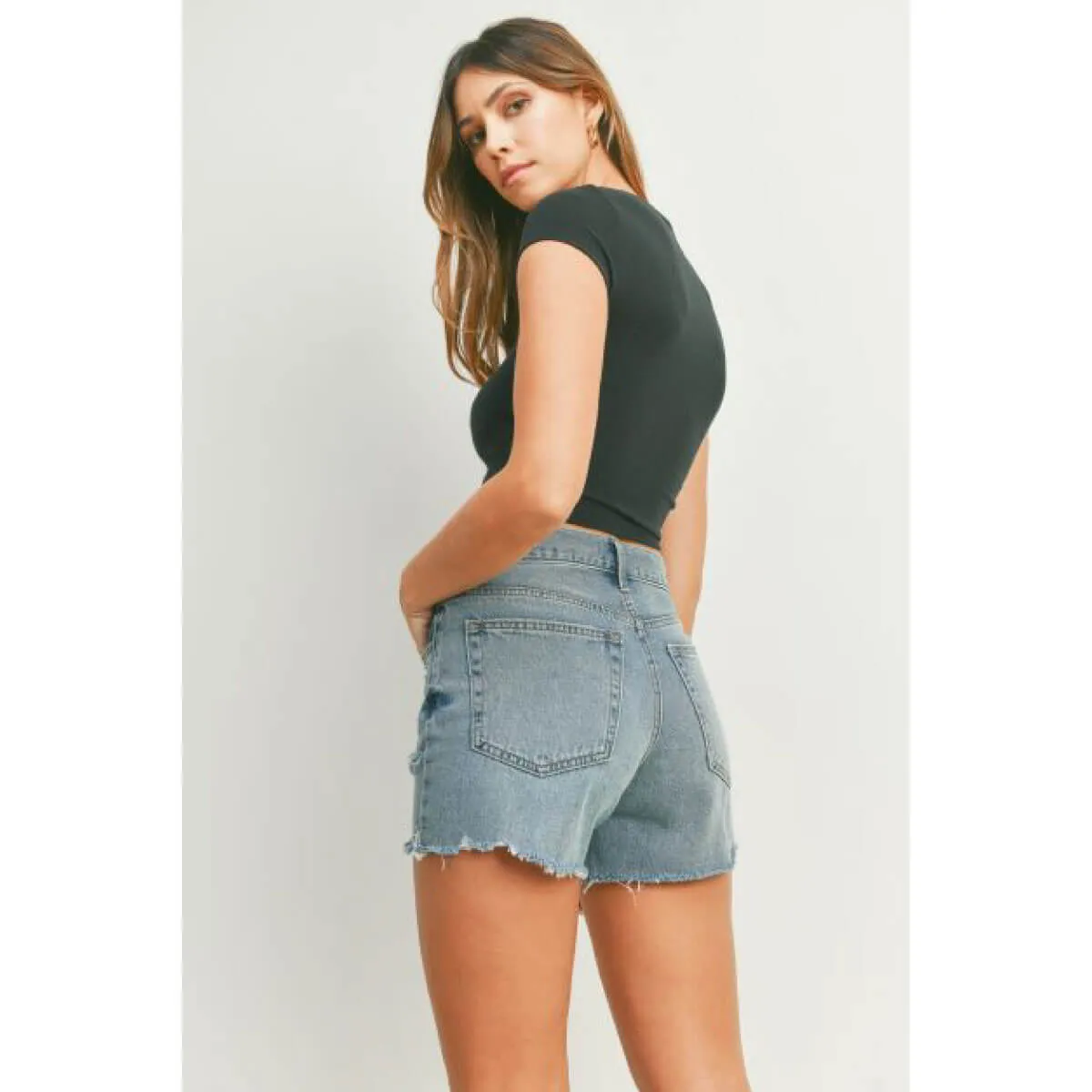 High Rise Distressed Denim Shorts