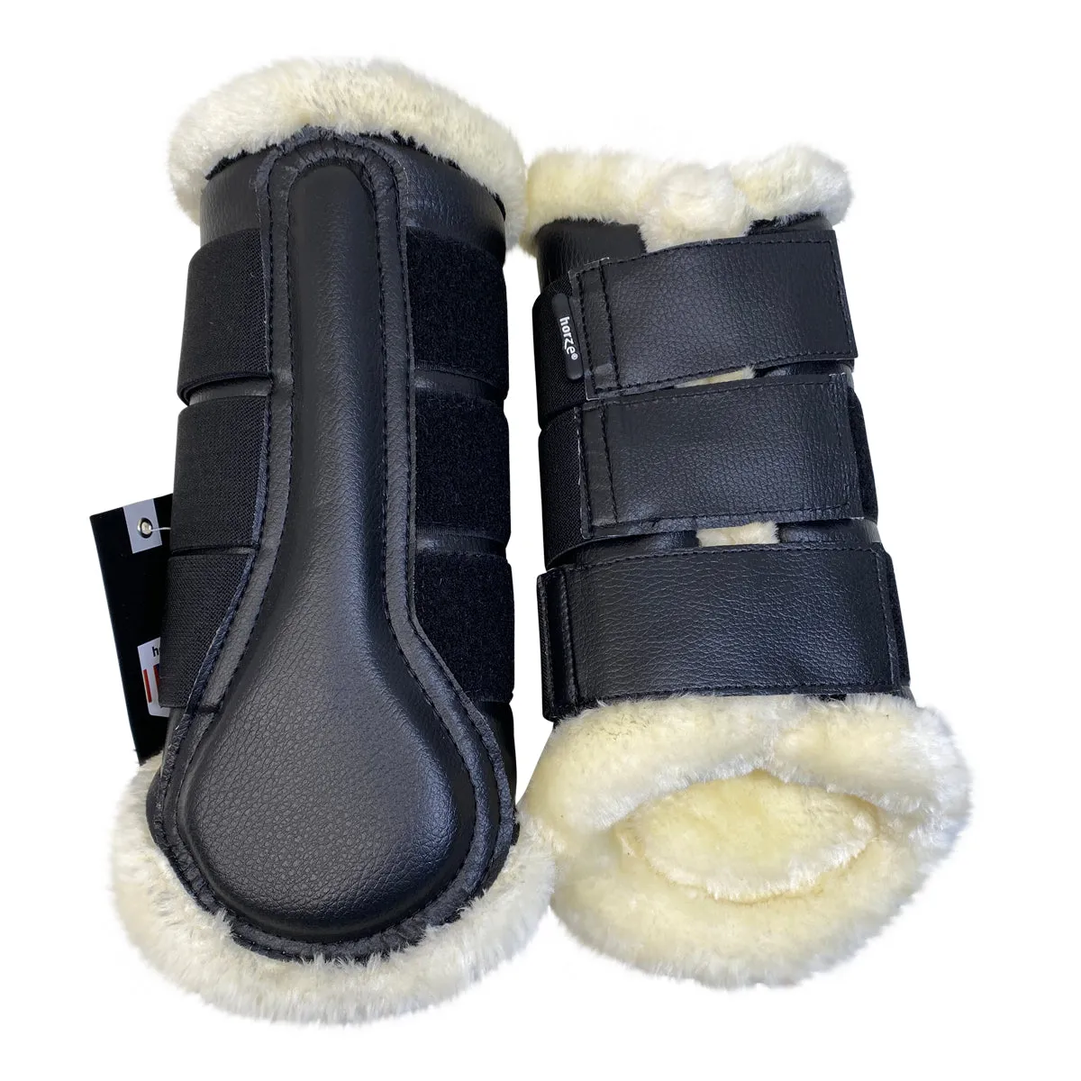 Horze Wilton Faux Fur Brushing Boots in Black - Medium