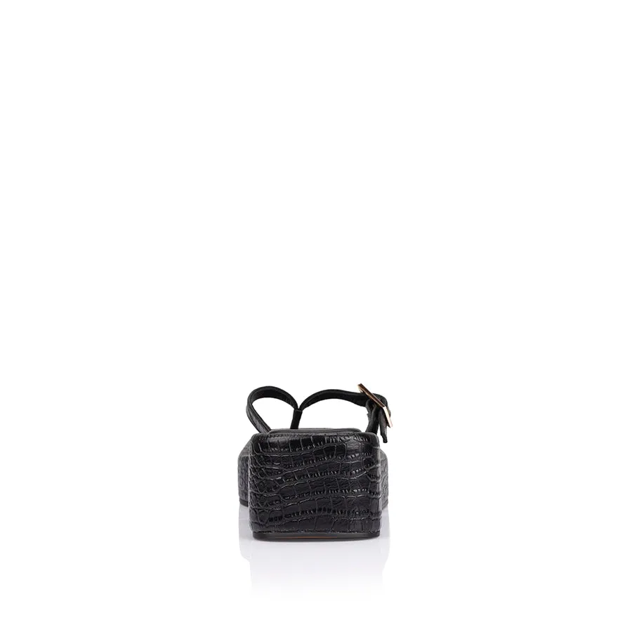 Jerri Sandal Black Croc-Embossed Leather