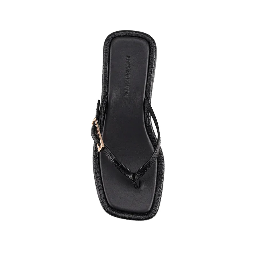 Jerri Sandal Black Croc-Embossed Leather