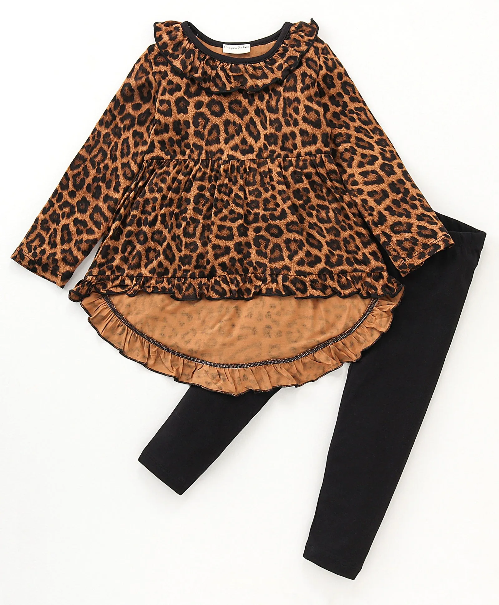 Leopard Frill High Low Top Leggings Set