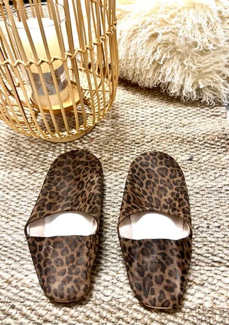 Leopard Print Suede Moroccan Babouche Slippers