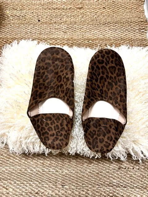 Leopard Print Suede Moroccan Babouche Slippers