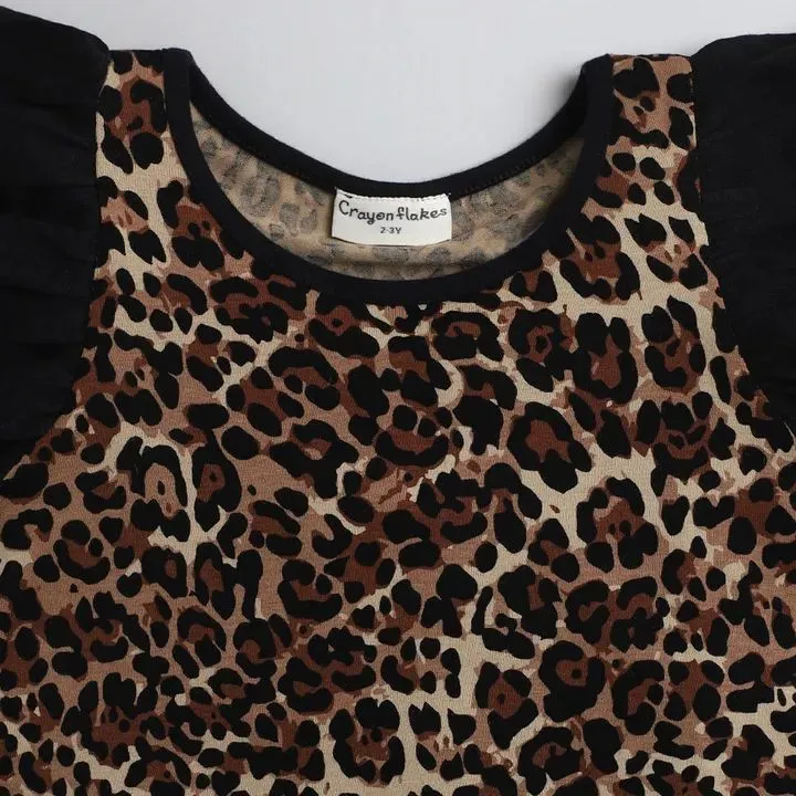 Leopard Printed Sleeves Frill Set