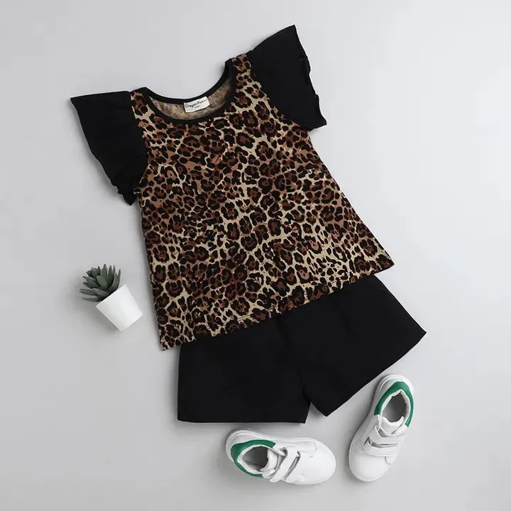 Leopard Printed Sleeves Frill Set