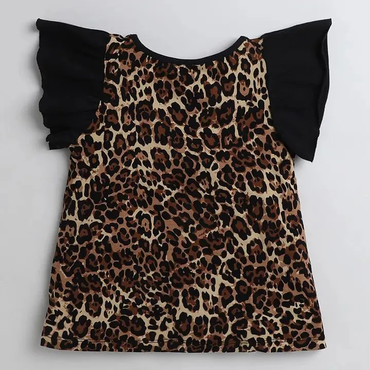 Leopard Printed Sleeves Frill Set