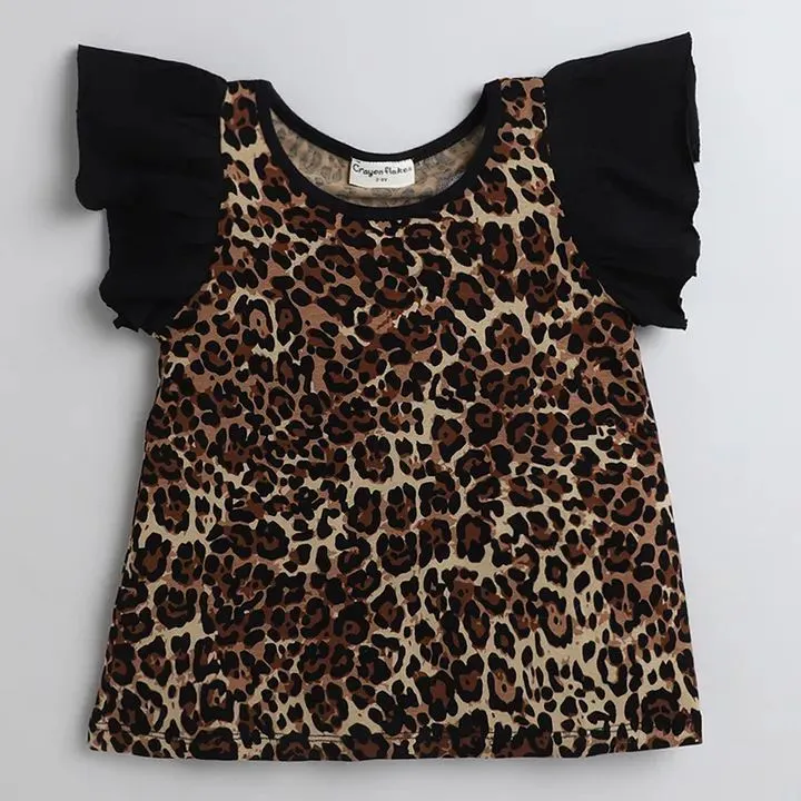 Leopard Printed Sleeves Frill Set