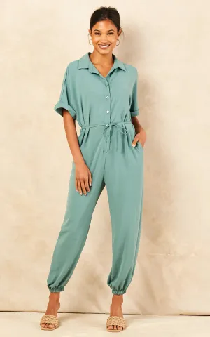 Light Green Belted Shirt Jumpsuit