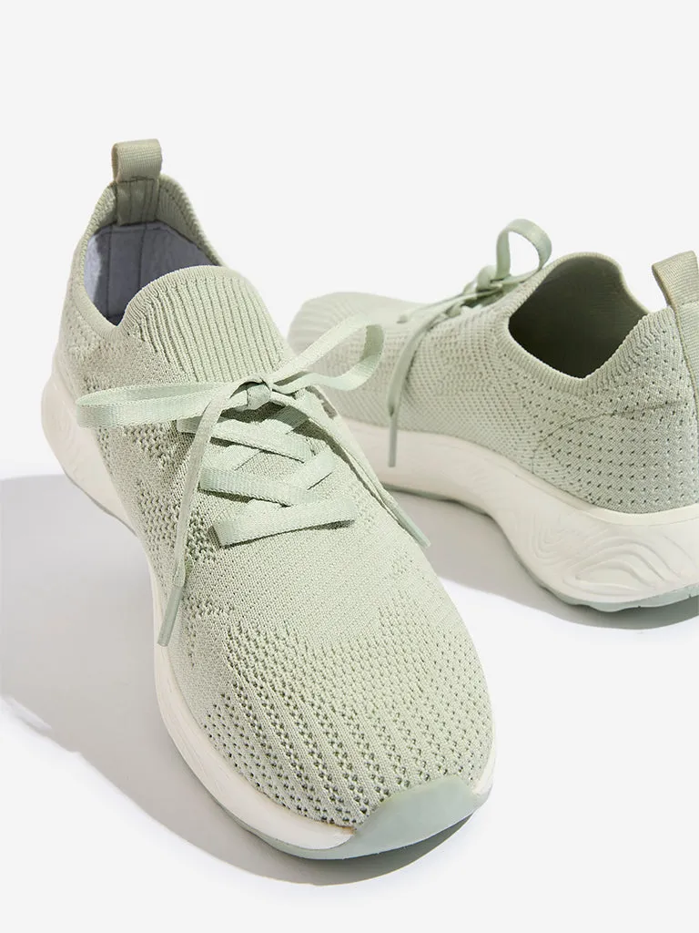 LUNA BLU Light Sage Knit-Textured Lace-Up Shoes