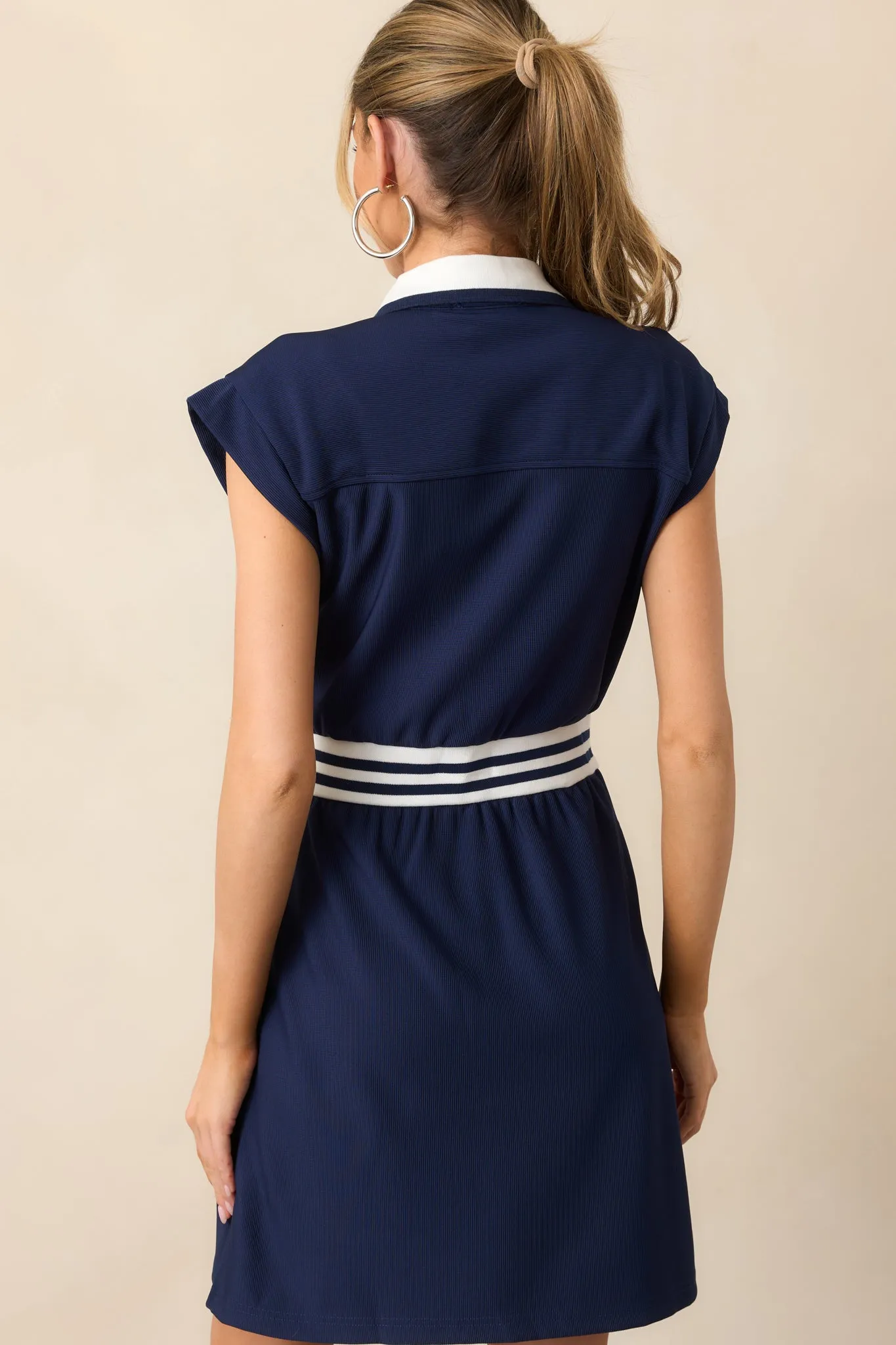 Meet You At The Court Navy Zip Front Mini Dress