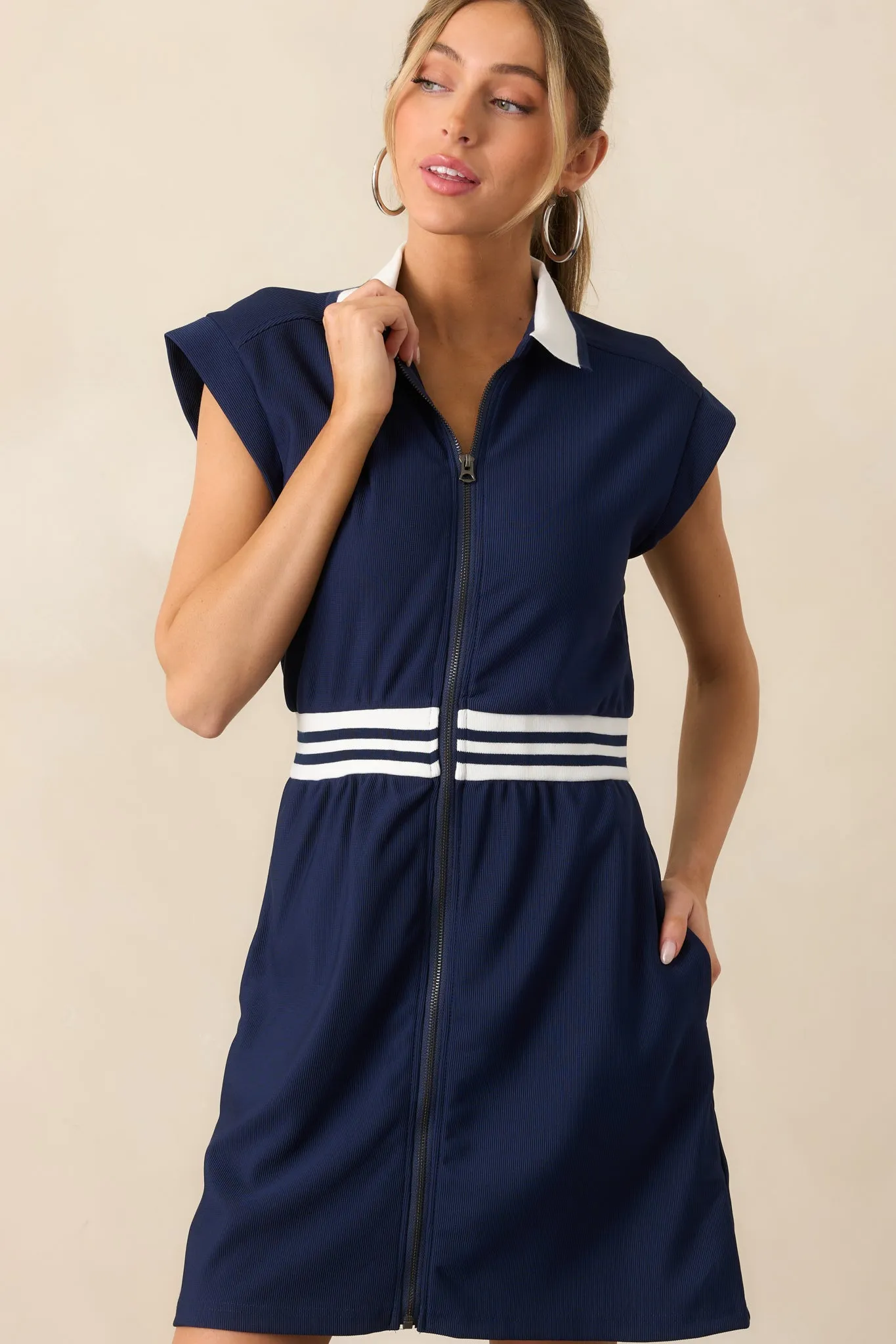 Meet You At The Court Navy Zip Front Mini Dress