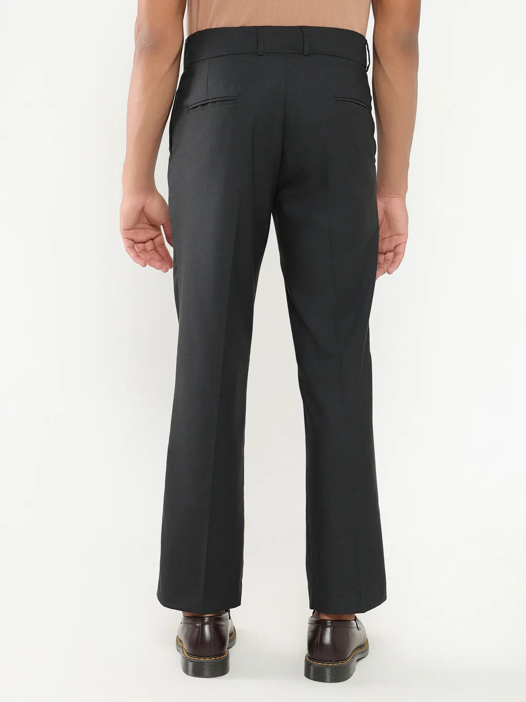 Men Charcoal Solid Formal Trousers