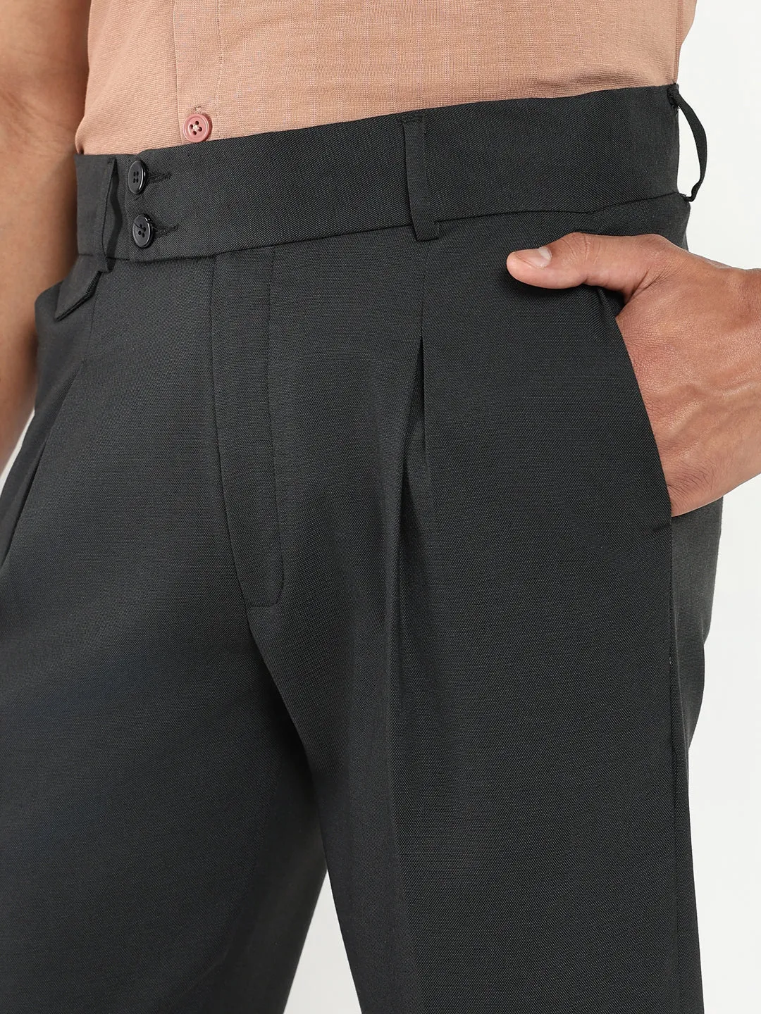 Men Charcoal Solid Formal Trousers