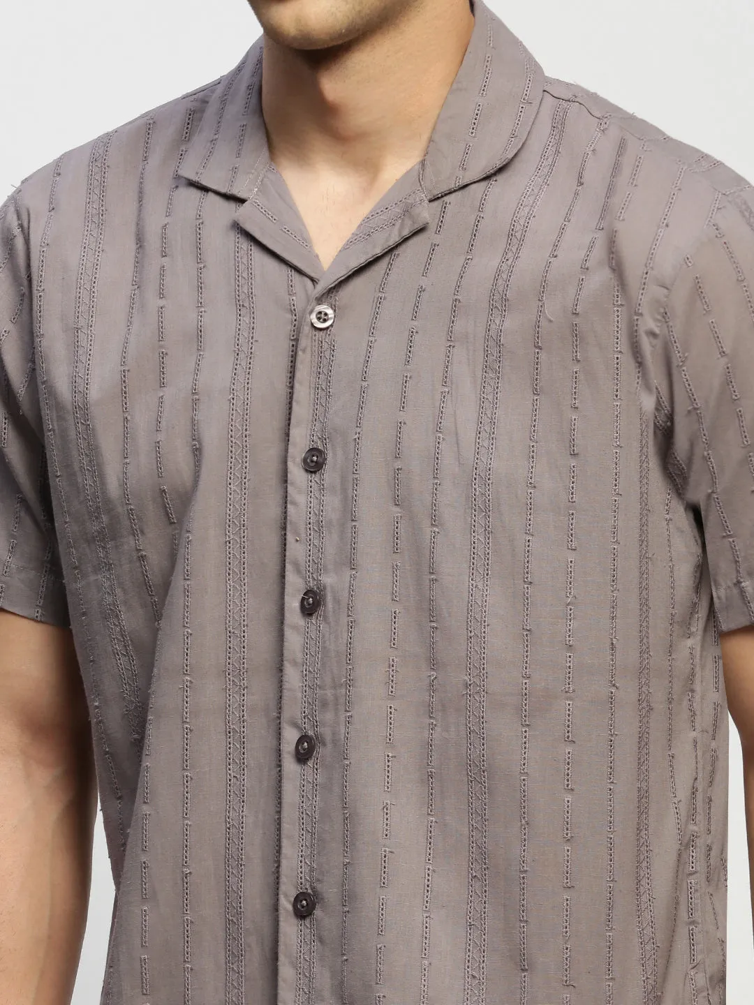 Men Grey Striped Shirt