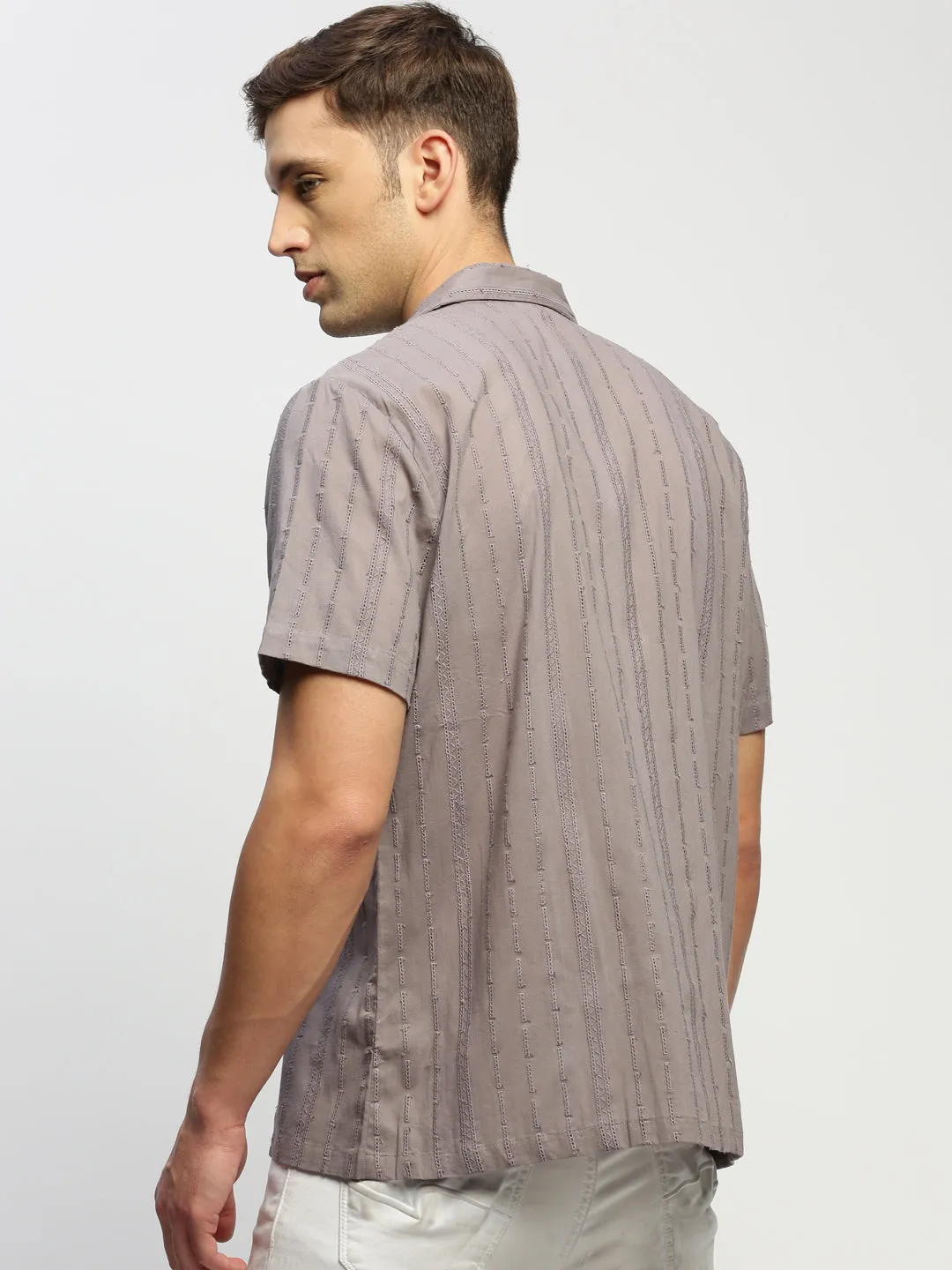 Men Grey Striped Shirt