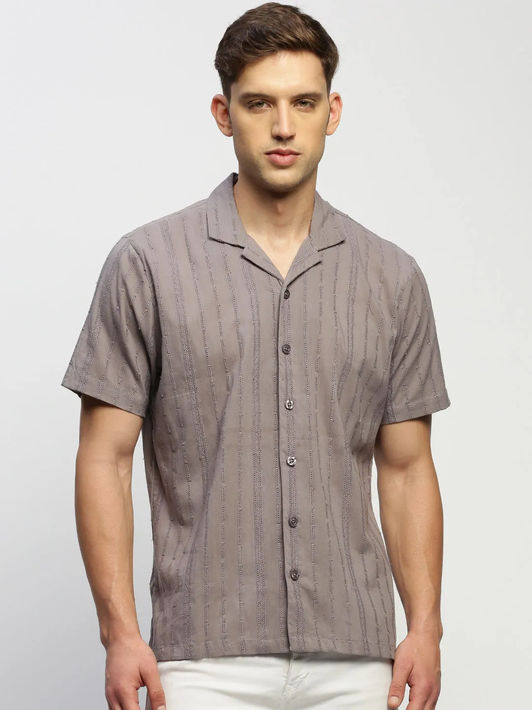 Men Grey Striped Shirt