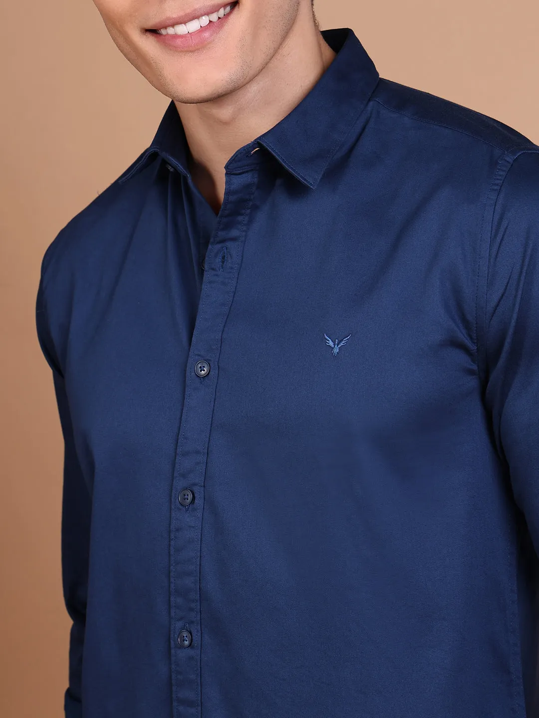 Men Navy Blue Solid Shirt