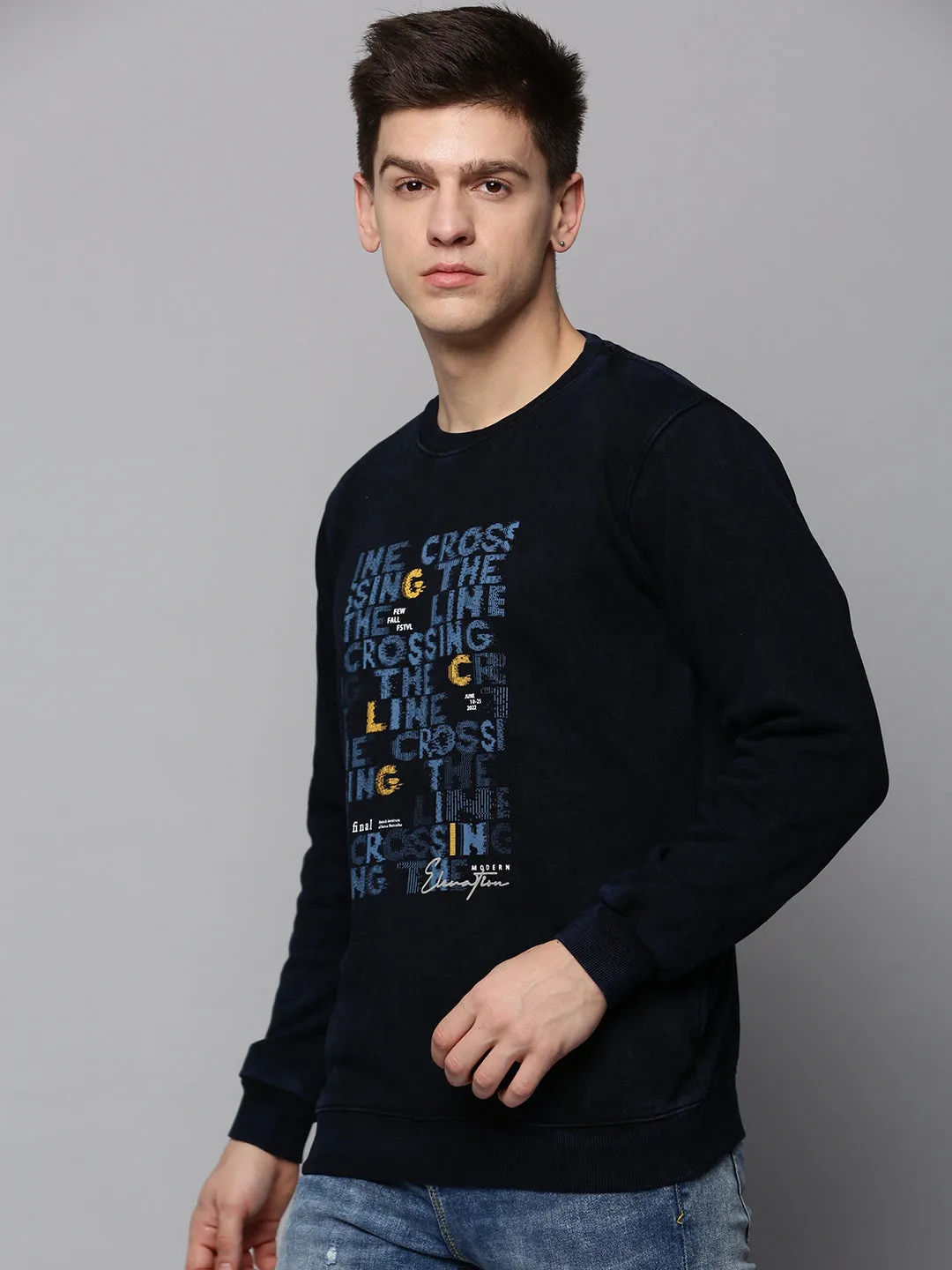 Men Navy Printed Sweatshirt