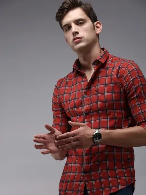 Men Red Checked Casual Shirt