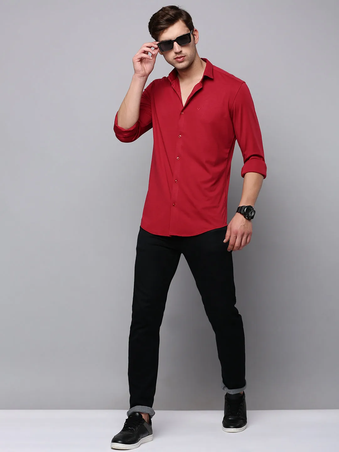 Men Red Solid Casual Shirt