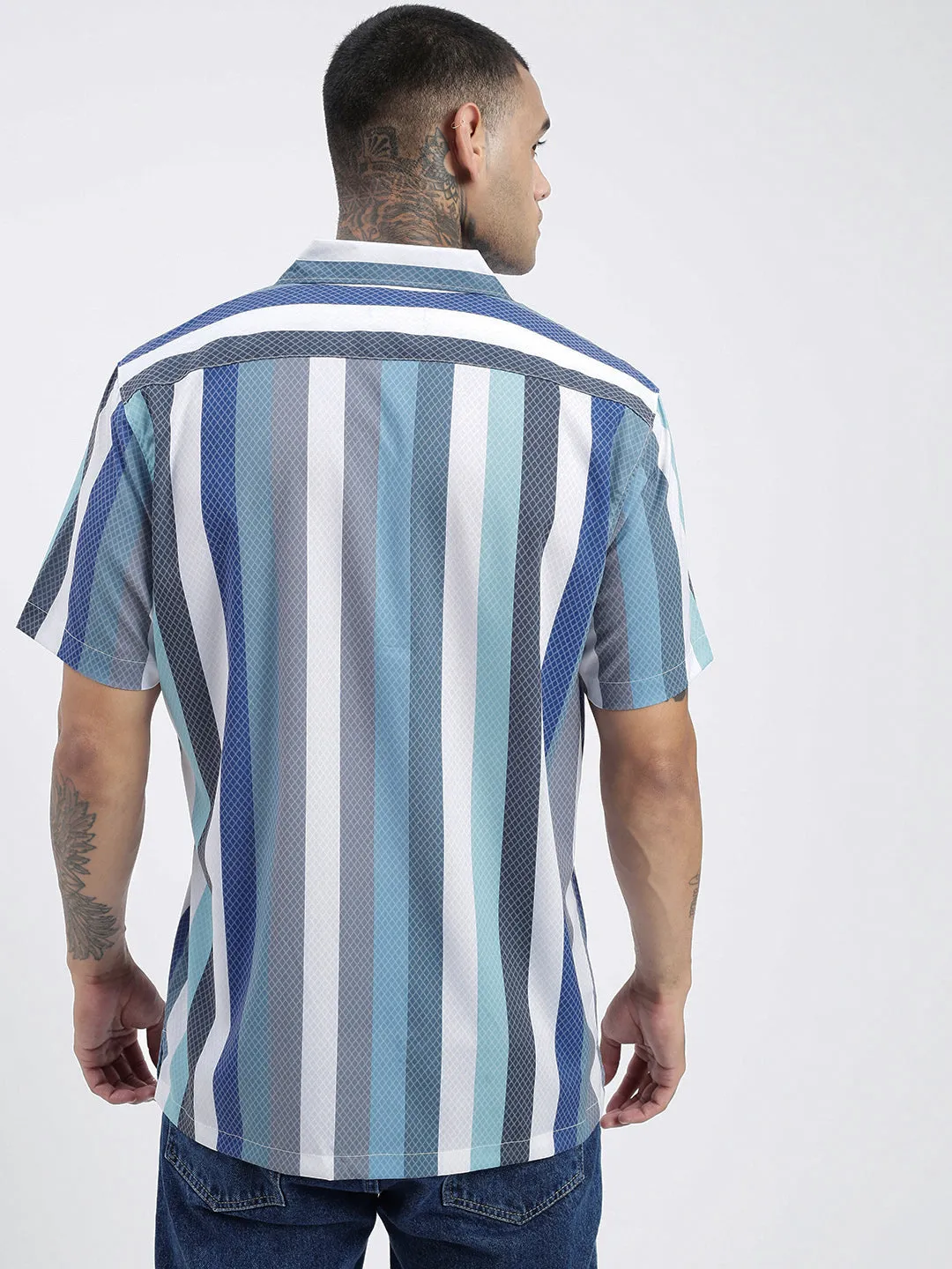 Men Striped Blue Relaxed Fit Shirt