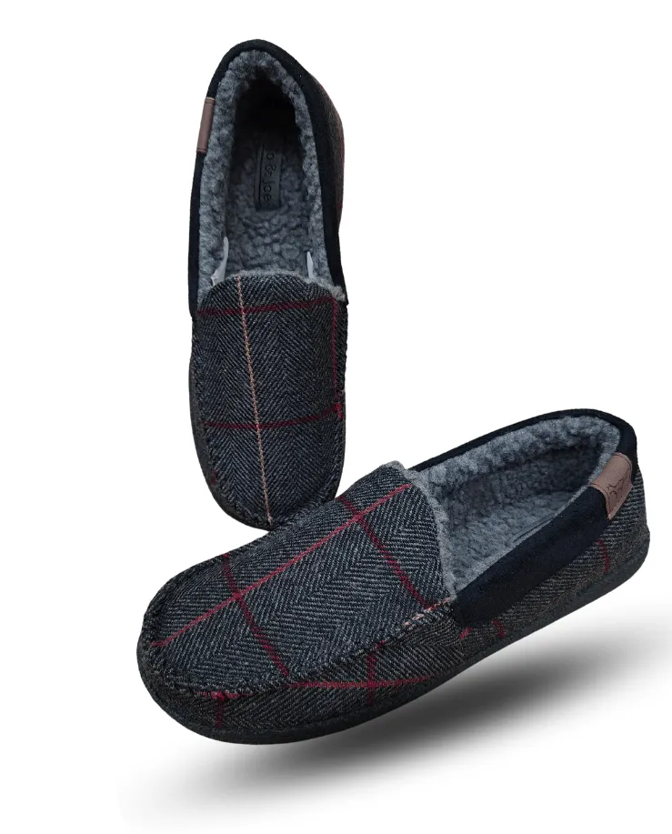 Mens Bedroom Slippers Grey Check Glengarry Jo & Joe