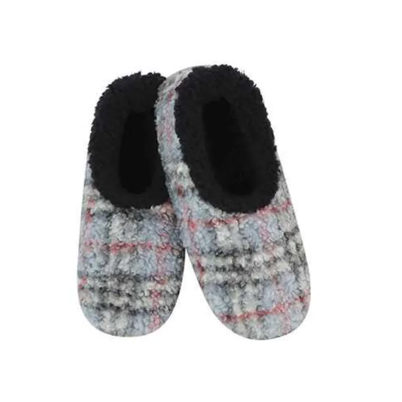 Men's Classic Snoozies® Sherpa Lined Boucle Plaid Slippers - Gray/Black