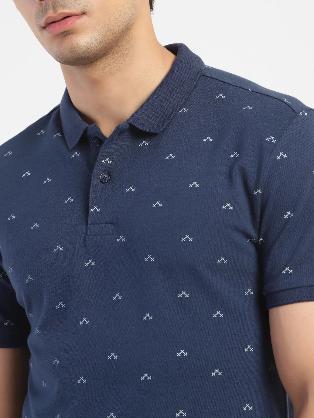 Men's Geometric Print Polo T-shirt Navy