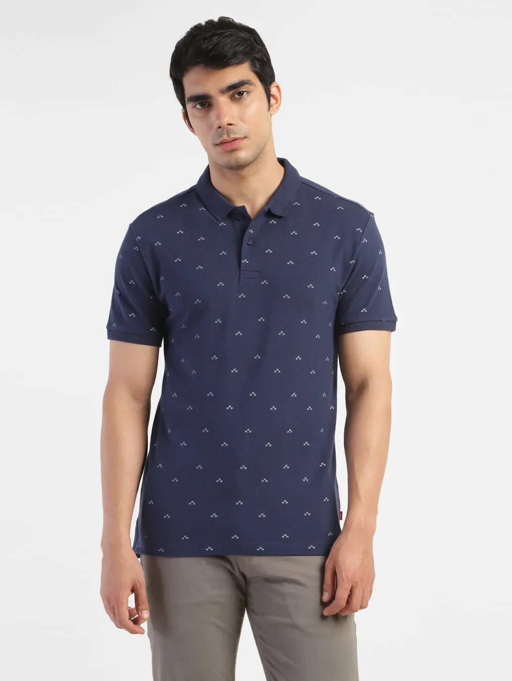 Men's Geometric Print Polo T-shirt Navy