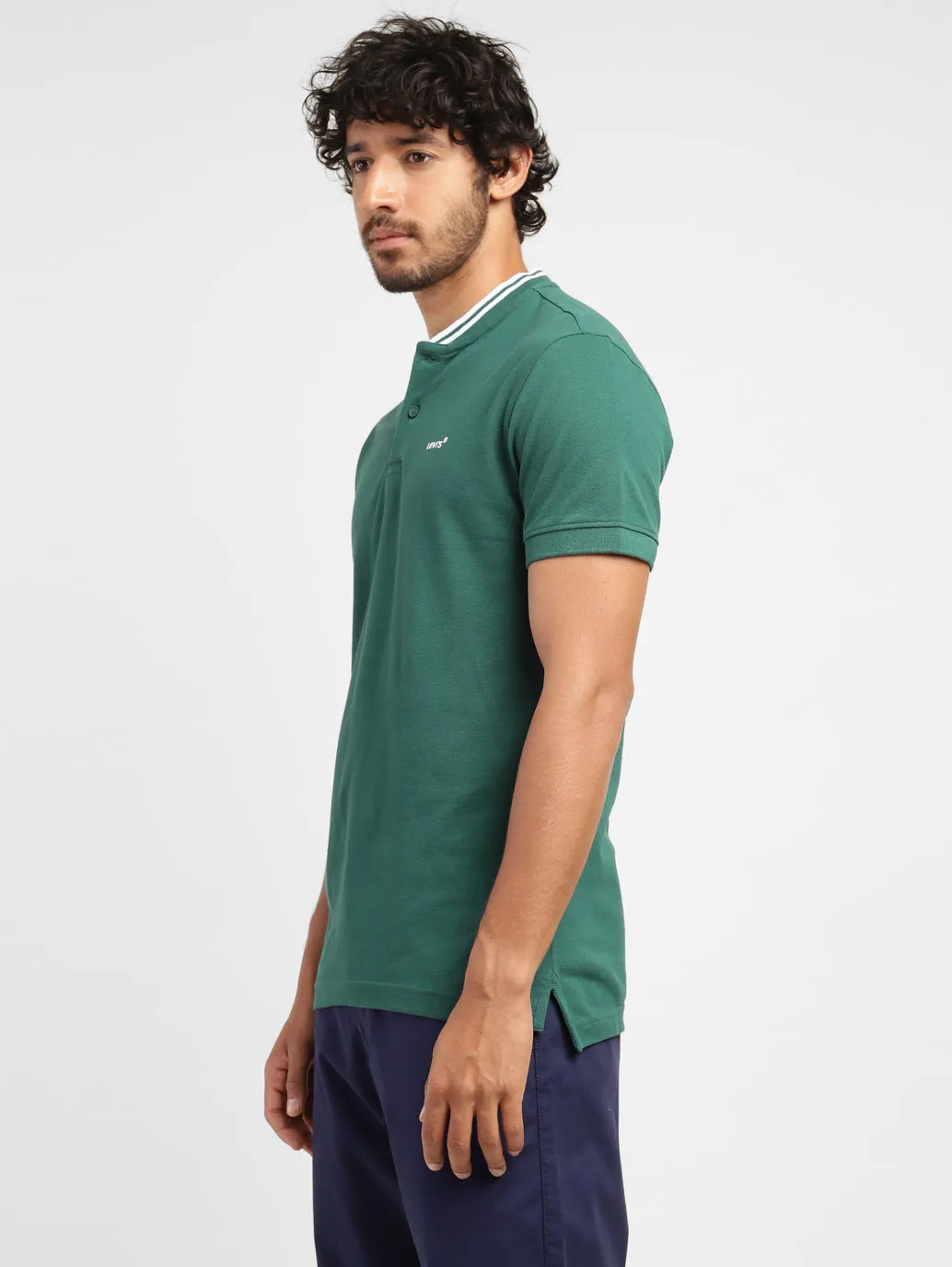 Men's Solid Band Neck T-shirt Green