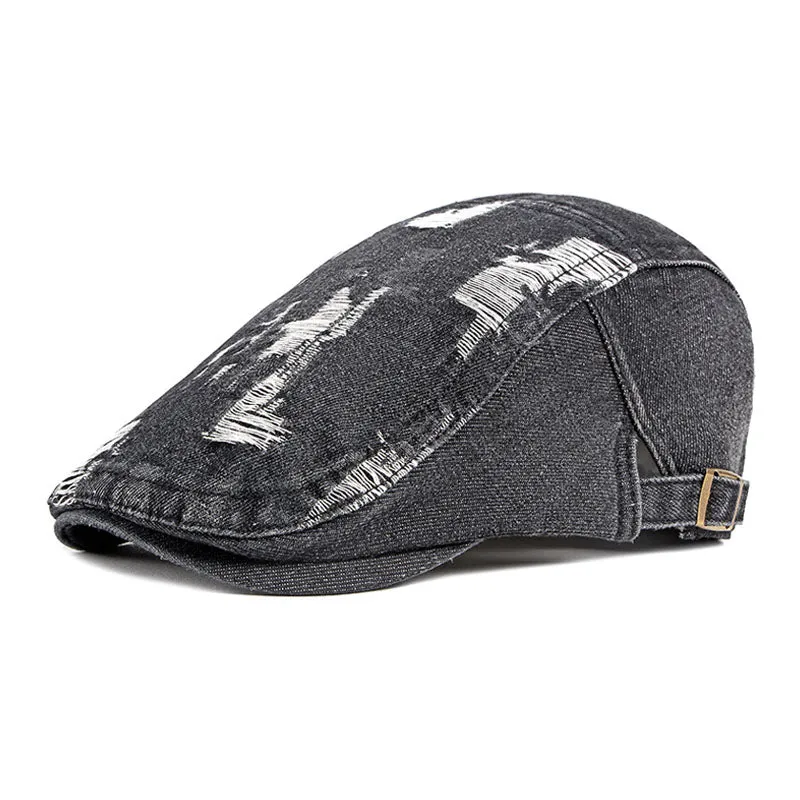 Men's Vintage Washed and Distressed Denim Beret 59122956M