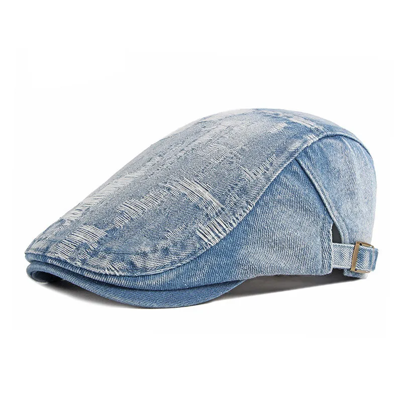 Men's Vintage Washed and Distressed Denim Beret 59122956M