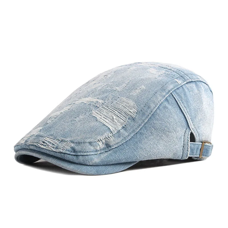 Men's Vintage Washed and Distressed Denim Beret 59122956M