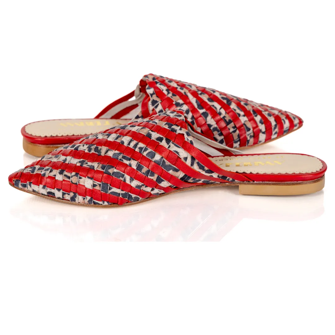 Mustique Mules Passion Red & Leopard Animal Print