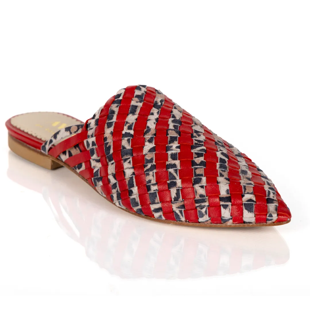 Mustique Mules Passion Red & Leopard Animal Print