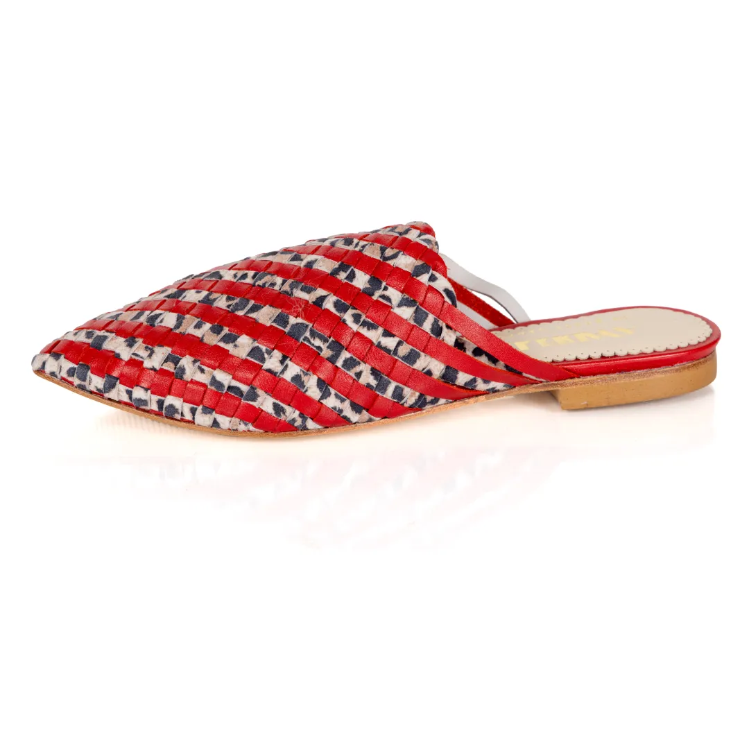 Mustique Mules Passion Red & Leopard Animal Print