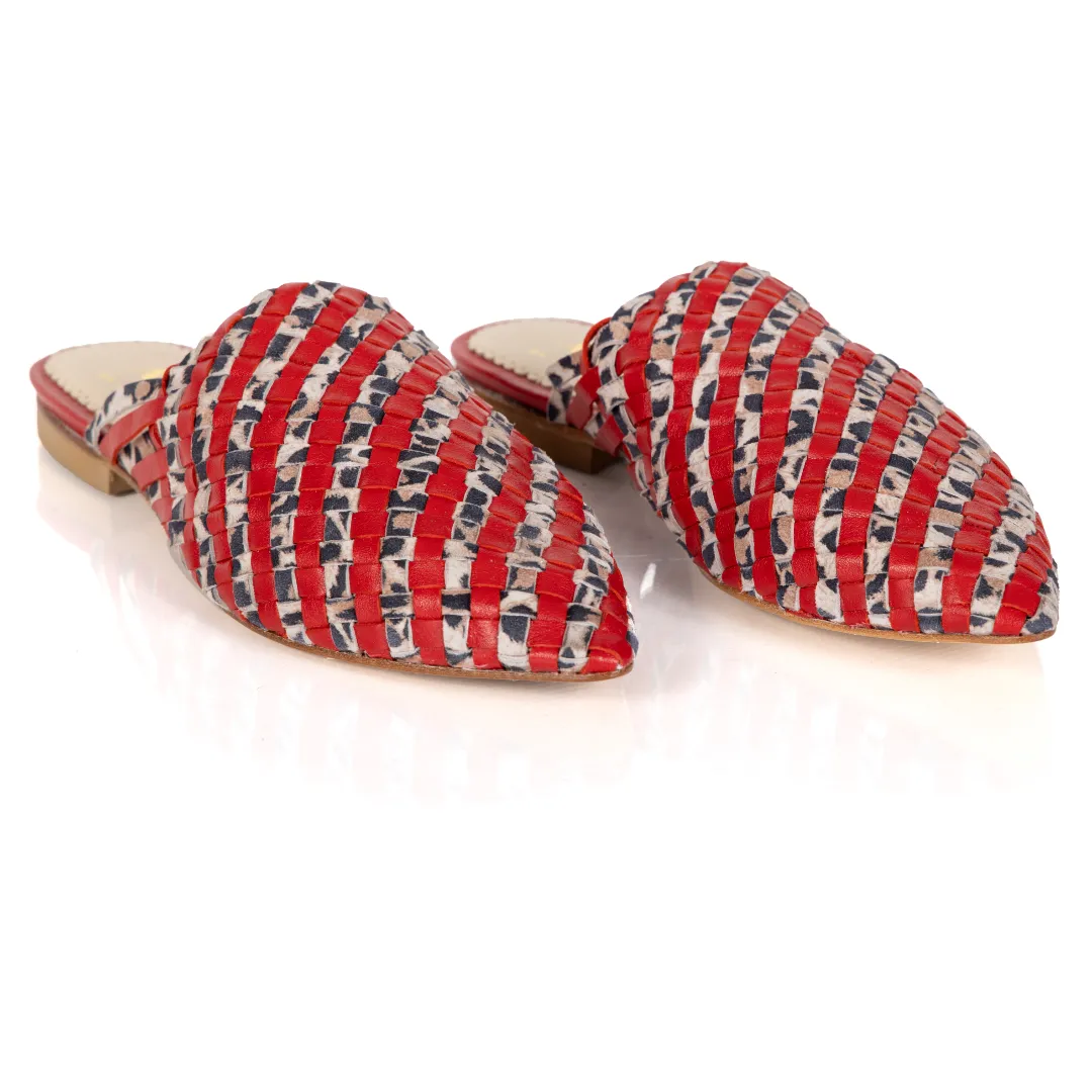 Mustique Mules Passion Red & Leopard Animal Print