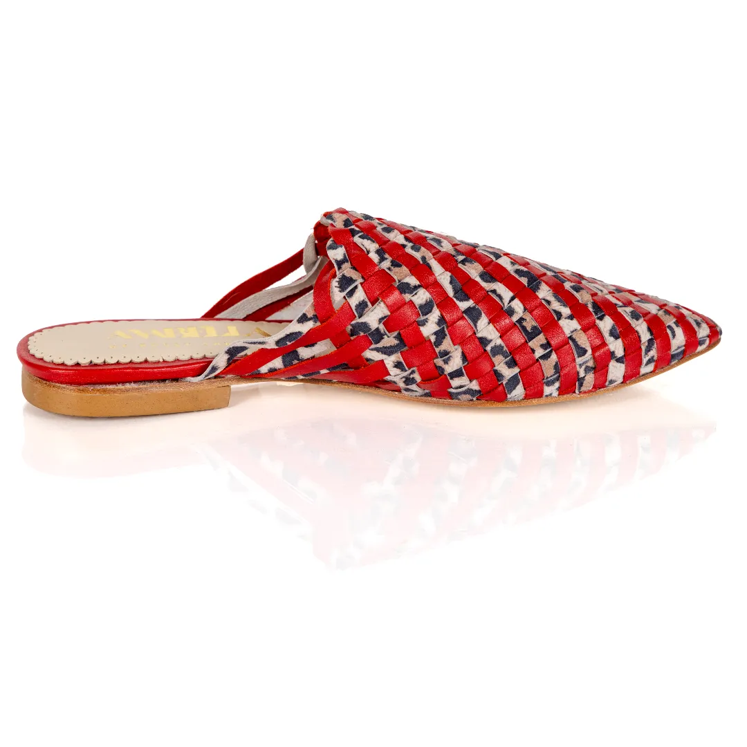 Mustique Mules Passion Red & Leopard Animal Print