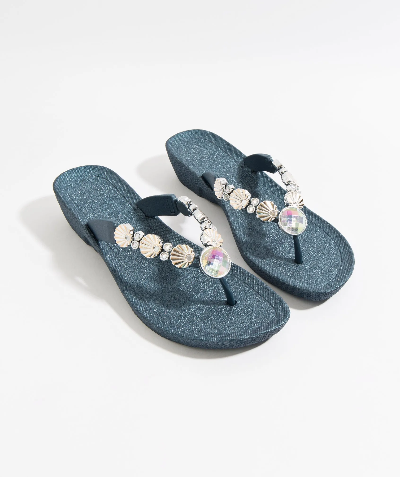 Navy Summer Pool Shoes with Clear Gems