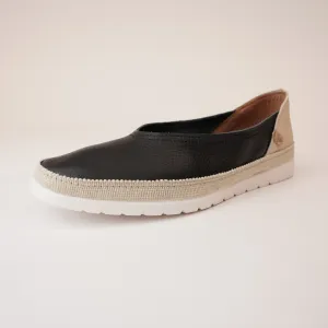 Noelia Black Leather Espadrilles