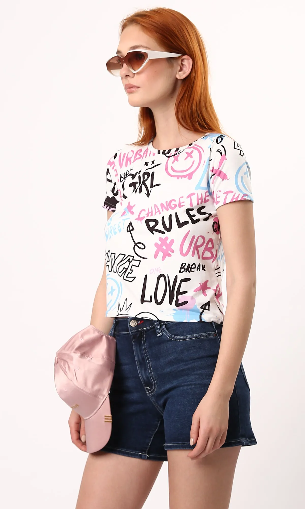 O182837 Feminine Short Sleeves Multicolour Trendy Tee