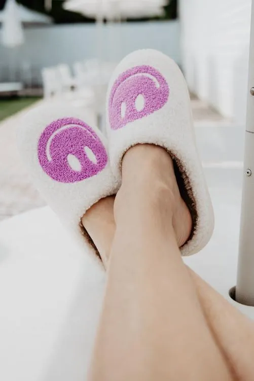 Orchid Happy Face Sherpa Slippers