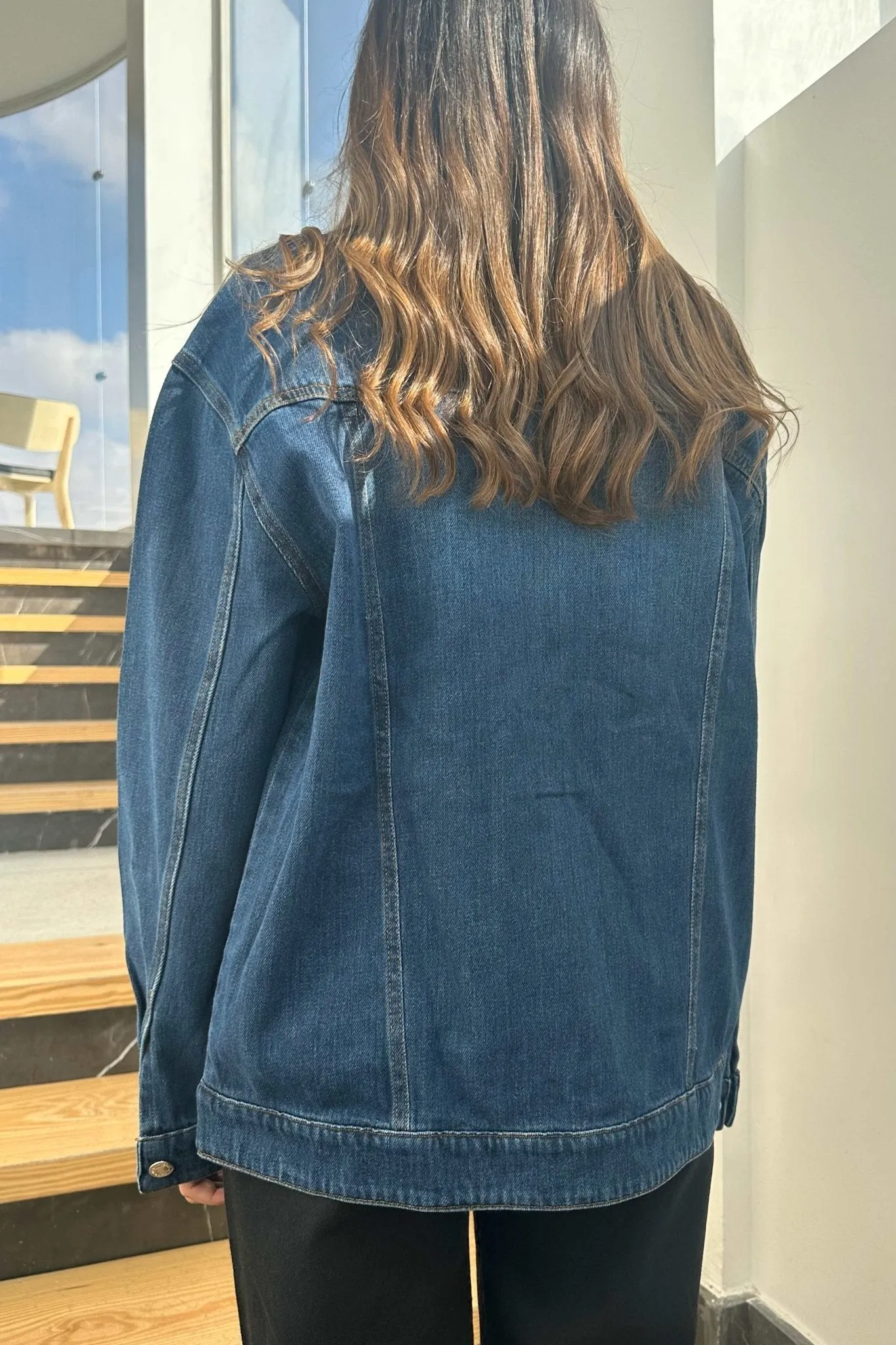 Oversized Denim Jacket - Dark Blue Wash Straight Fit.