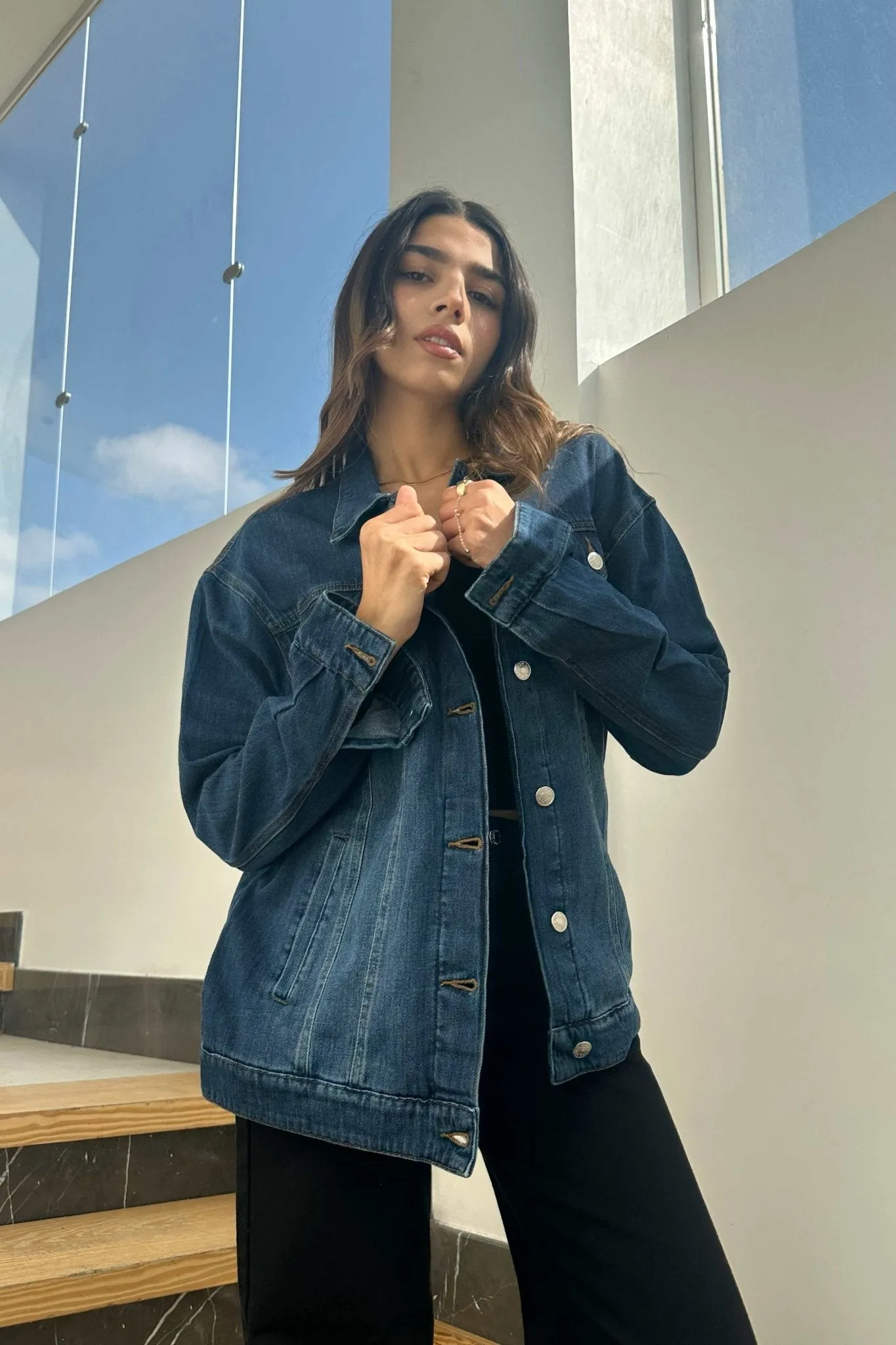 Oversized Denim Jacket - Dark Blue Wash Straight Fit.