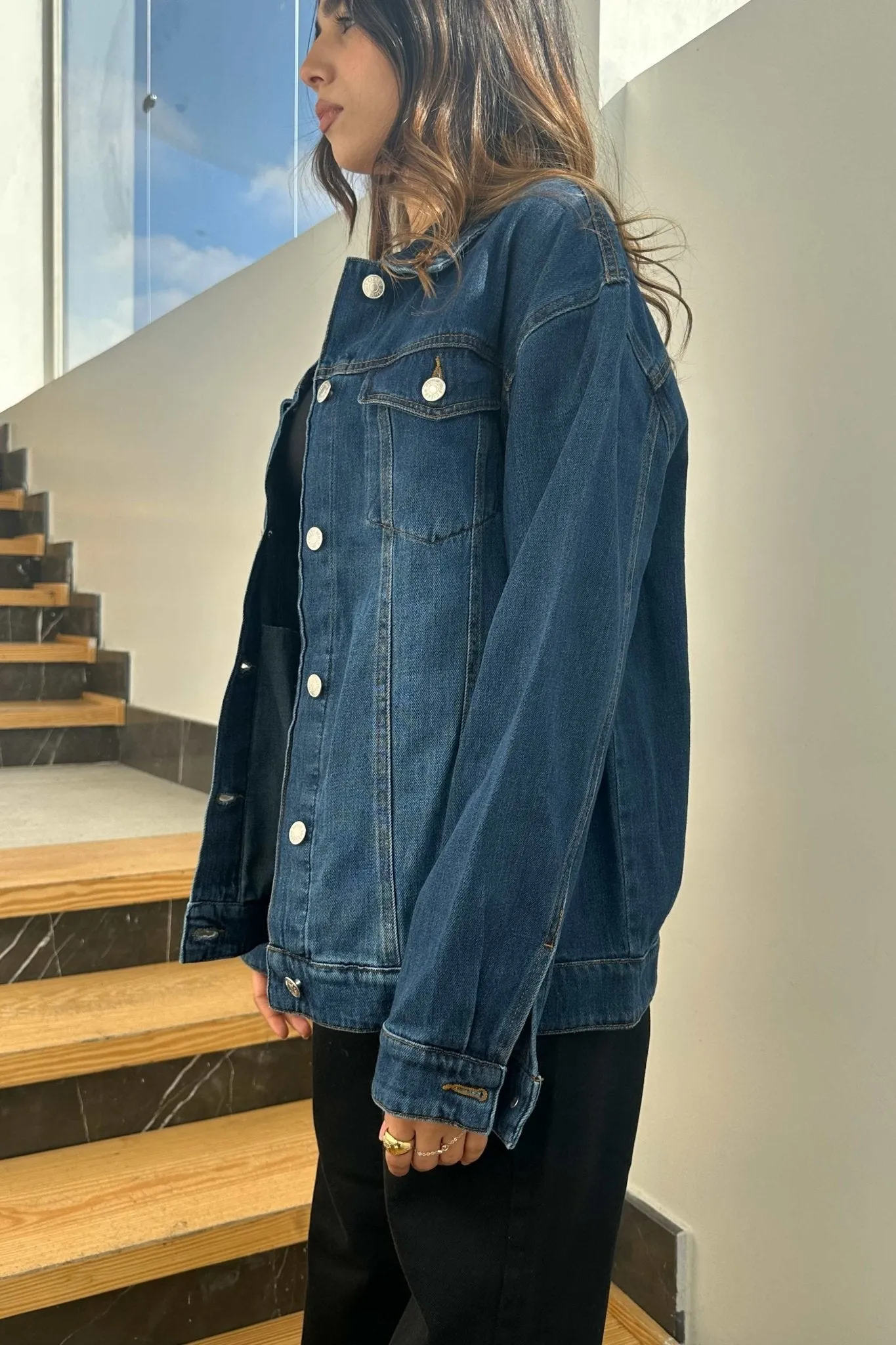 Oversized Denim Jacket - Dark Blue Wash Straight Fit.