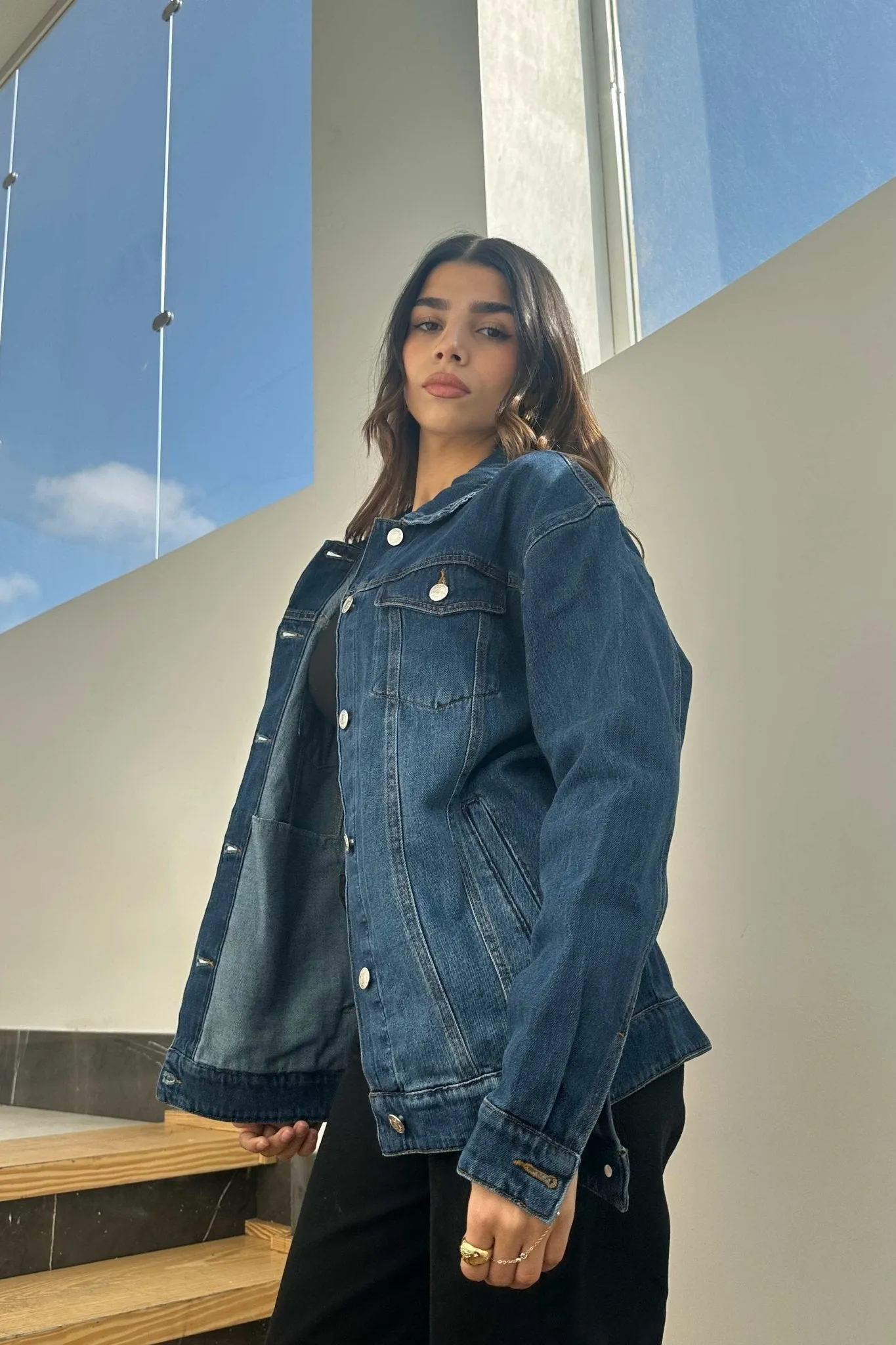 Oversized Denim Jacket - Dark Blue Wash Straight Fit.