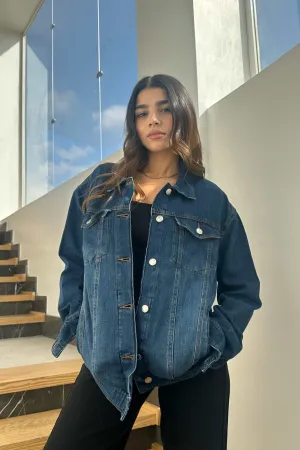 Oversized Denim Jacket - Dark Blue Wash Straight Fit.