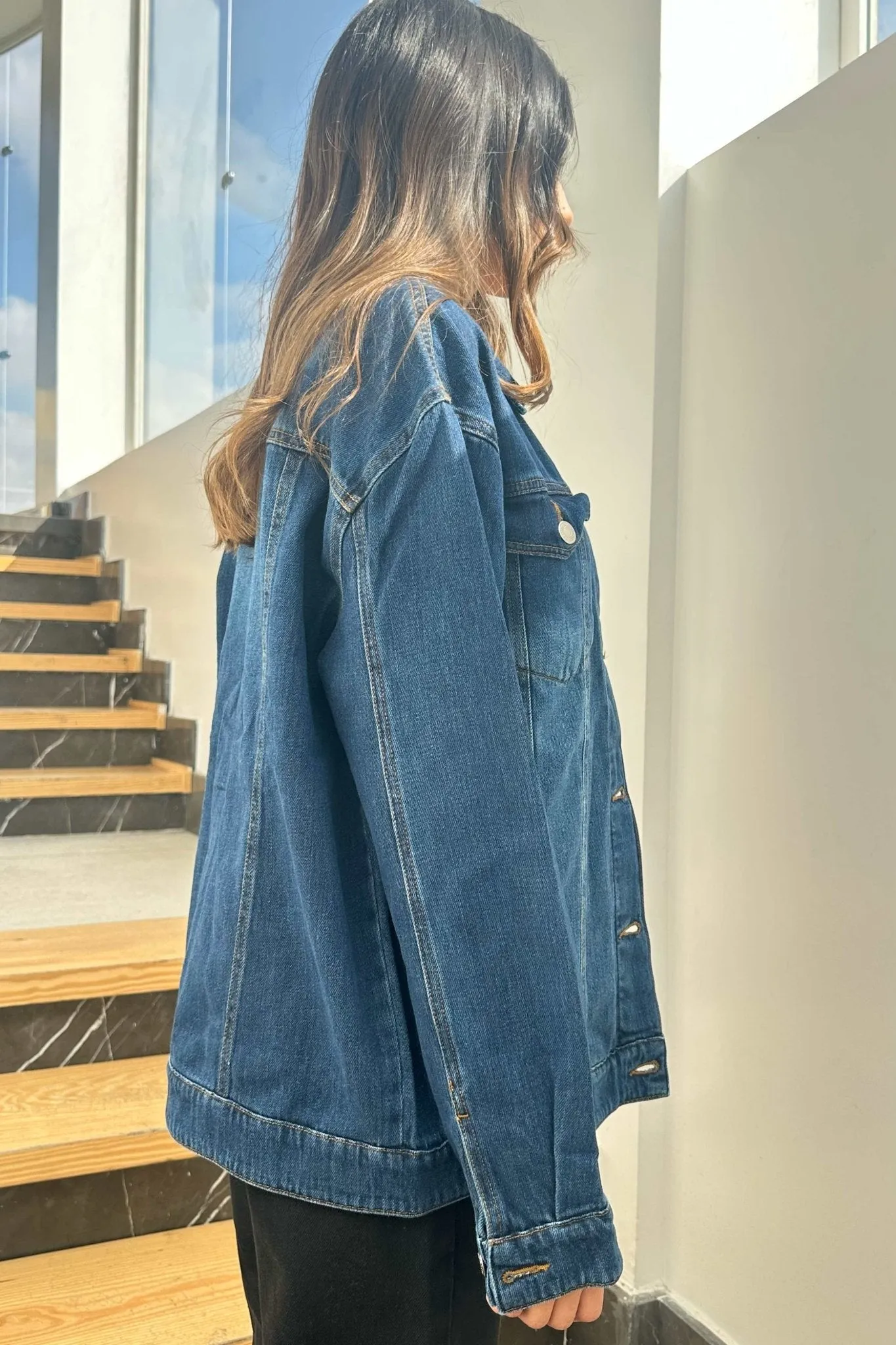 Oversized Denim Jacket - Dark Blue Wash Straight Fit.